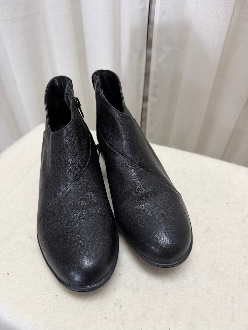 David Tate Black Leather Ankle Booties with Side Zip Detail